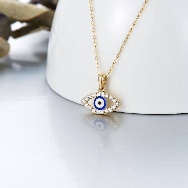 14K Gold Moissanit Evil Eye Anhänger Halskette-3