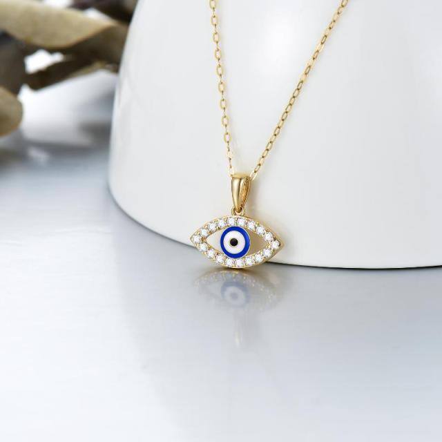 14K Gold Moissanite Evil Eye Pendant Necklace-3