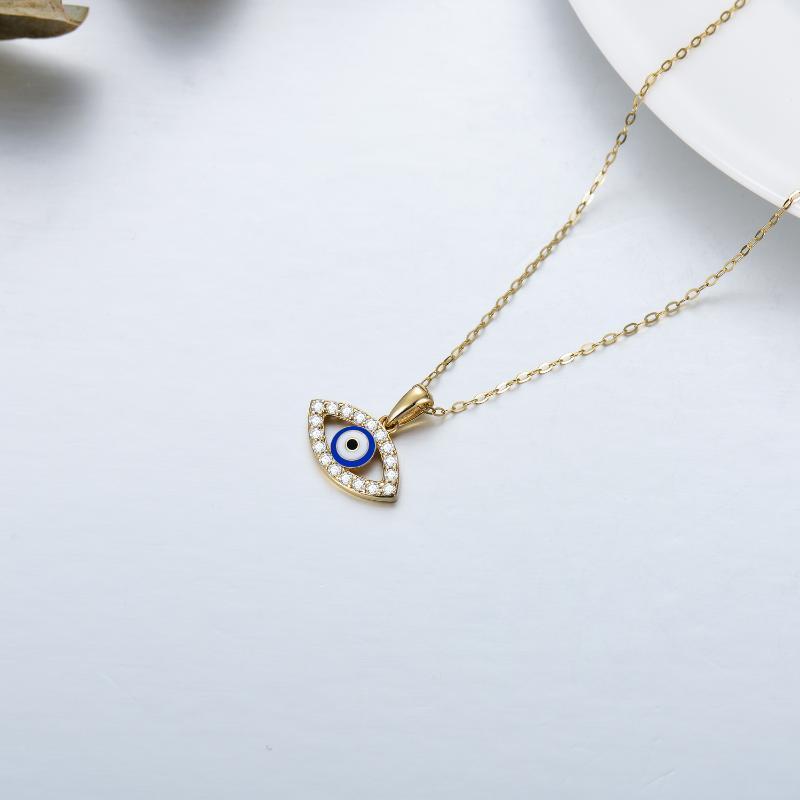 10K Gold Moissanite Evil Eye Pendant Necklace-4