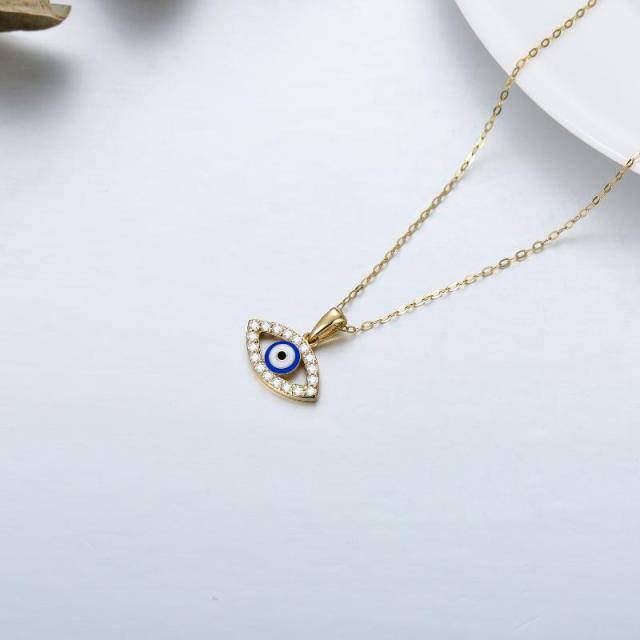 14K Gold Moissanite Evil Eye Pendant Necklace-4