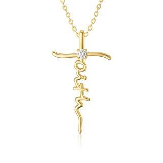 10K Gold Moissanite Faith Cross Pendant Necklace-53