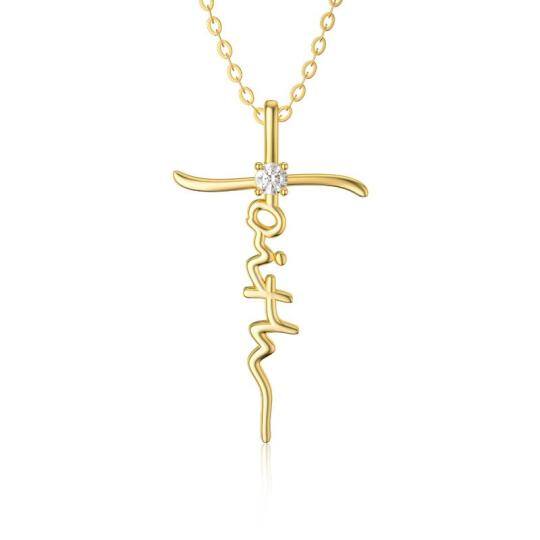 14K Gold Moissanite Faith Cross Pendant Necklace