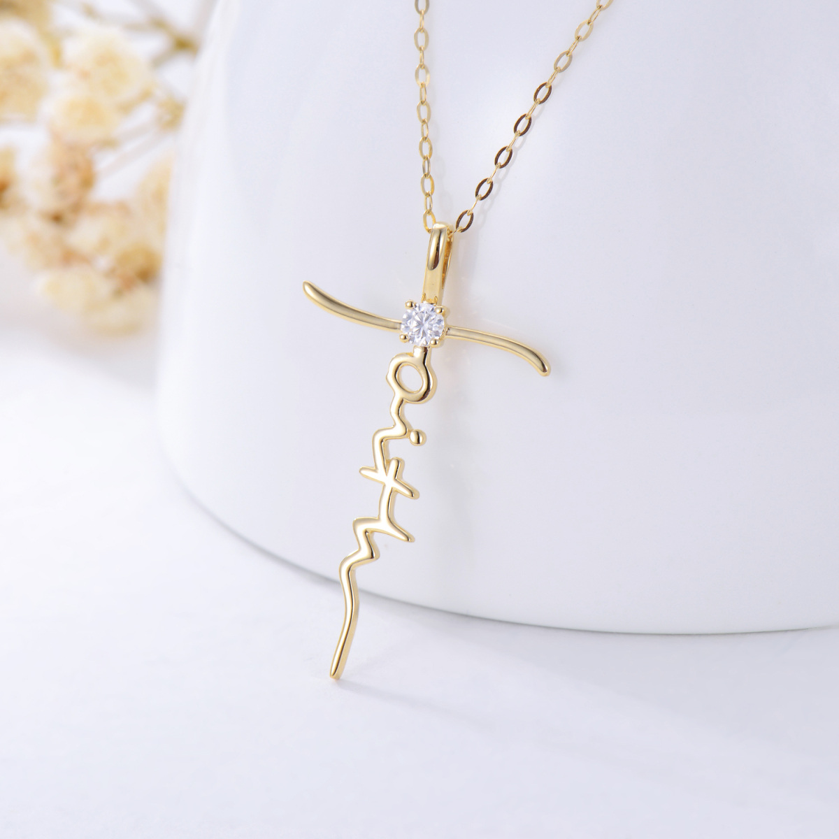 Collier croix de foi en or 14K Moissanite-4