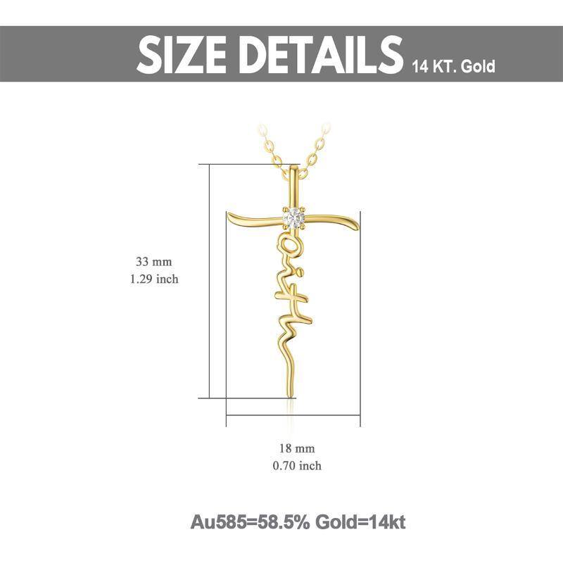 14K Gold Moissanit Glaube Kreuz Anhänger Halskette-5