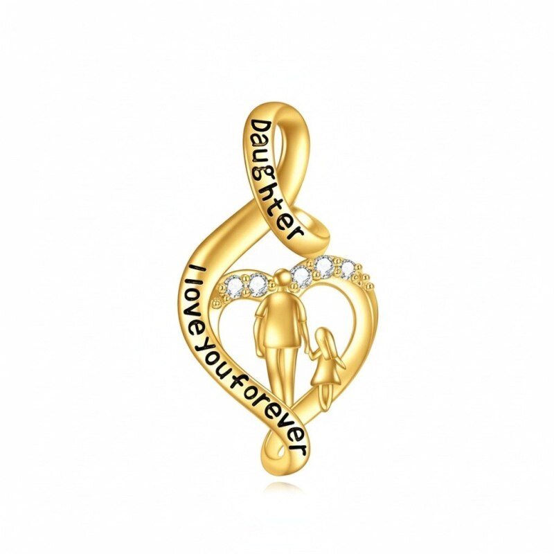 14K Gold Moissanite Engraved Father & Daughter Pendant Charms-1