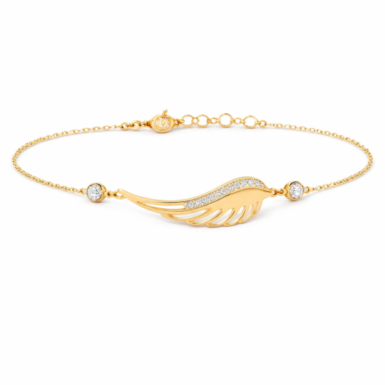 10K Gold Moissanite Feather Charm Bracelet
