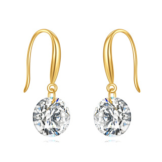 14K Gold Moissanite Fish Hook Drop Earrings-2