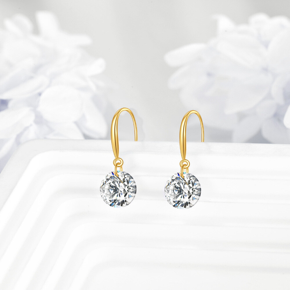 10K Gold Moissanite Fish Hook Drop Earrings-3