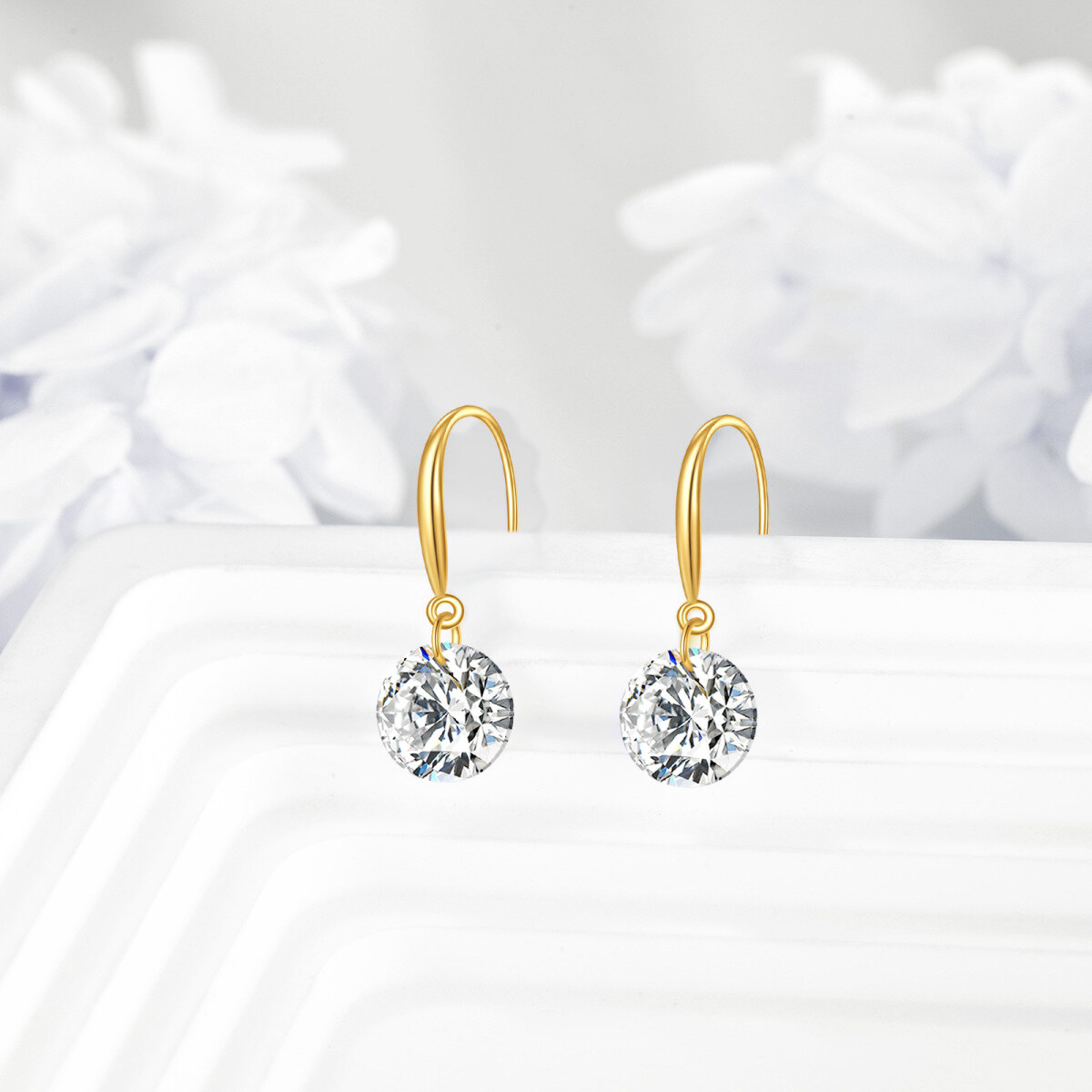 14K Gold Moissanite Fish Hook Drop Earrings-3