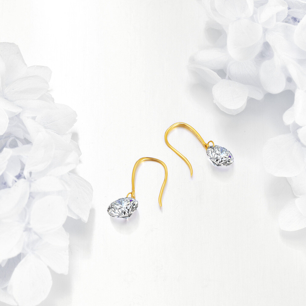 10K Gold Moissanite Fish Hook Drop Earrings-4