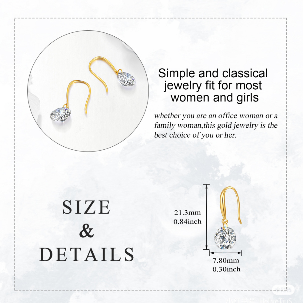 10K Gold Moissanite Fish Hook Drop Earrings-5