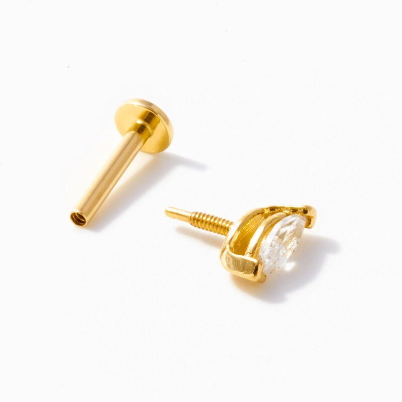 Pendientes de tachuelas con moissanita flotante en forma de marquesa, oro de 14 quilates-3