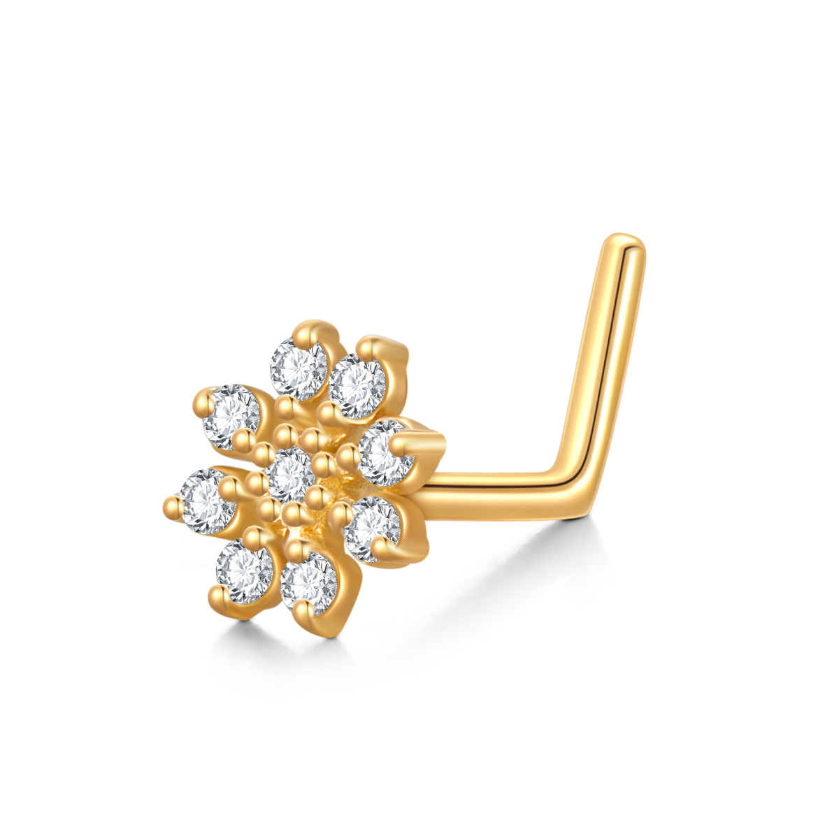 Nasenring aus 14 Karat Gold mit Moissanit-Blumen-1