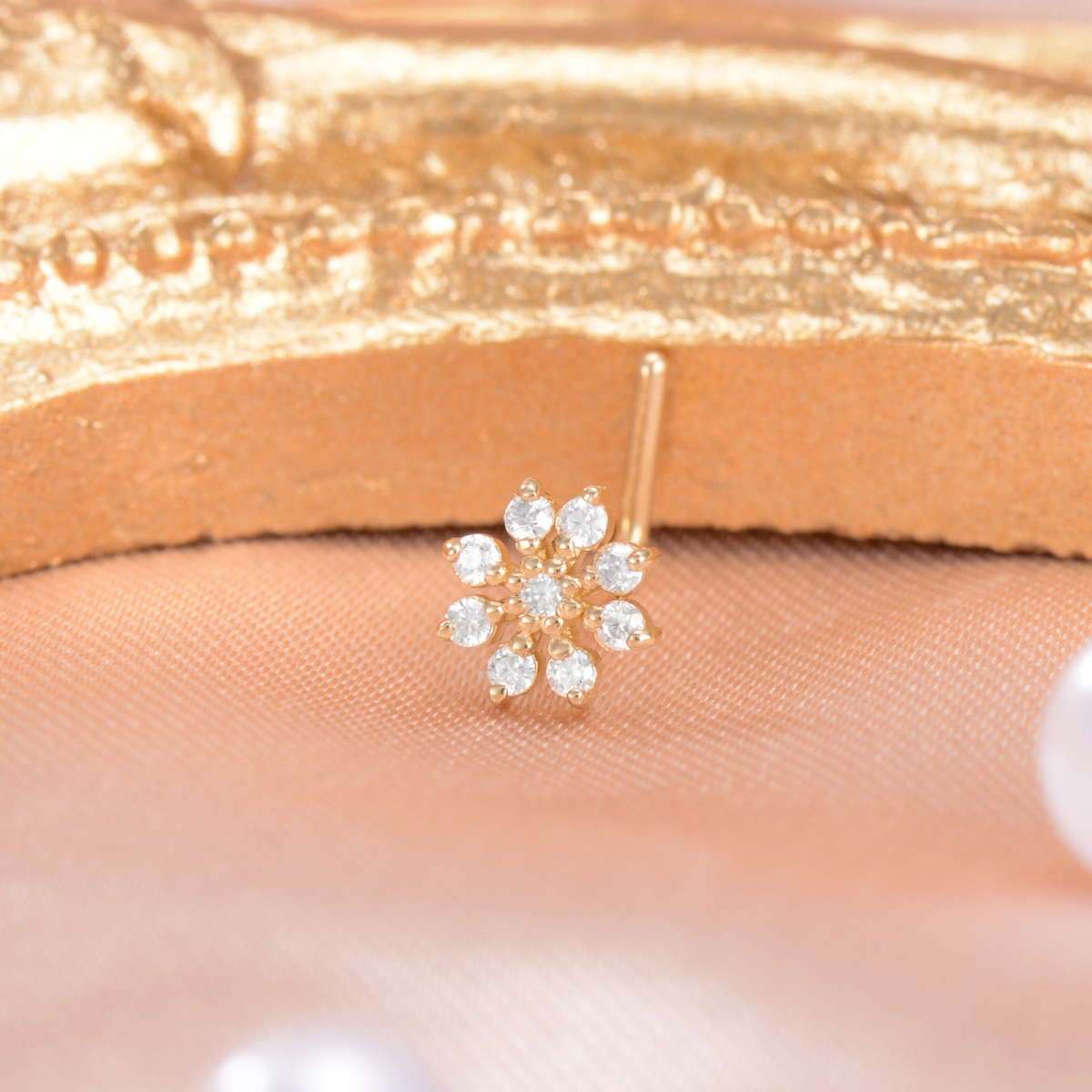 10K Gold Moissanite Flowers Nose Ring-3