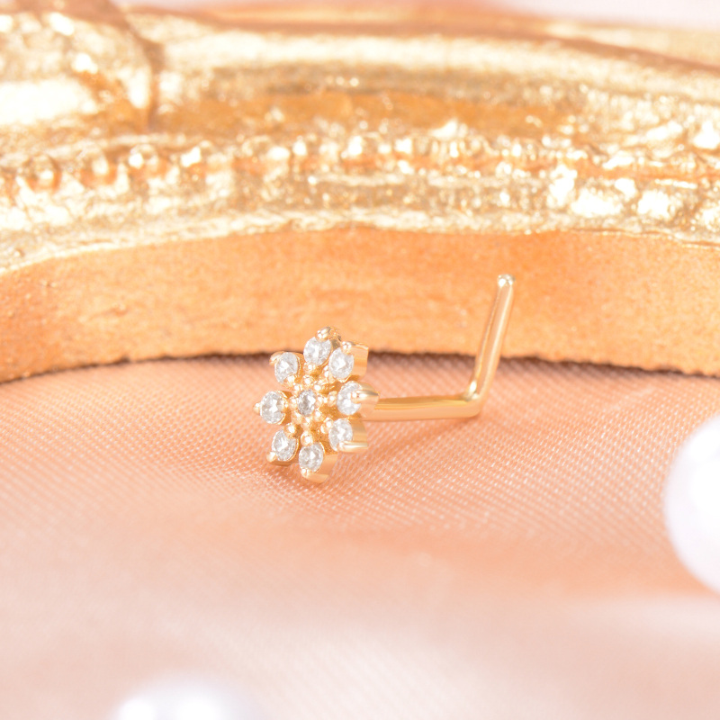 Anneau de nez en or blanc 10 carats et moissanite, motif fleurs sauvages-4