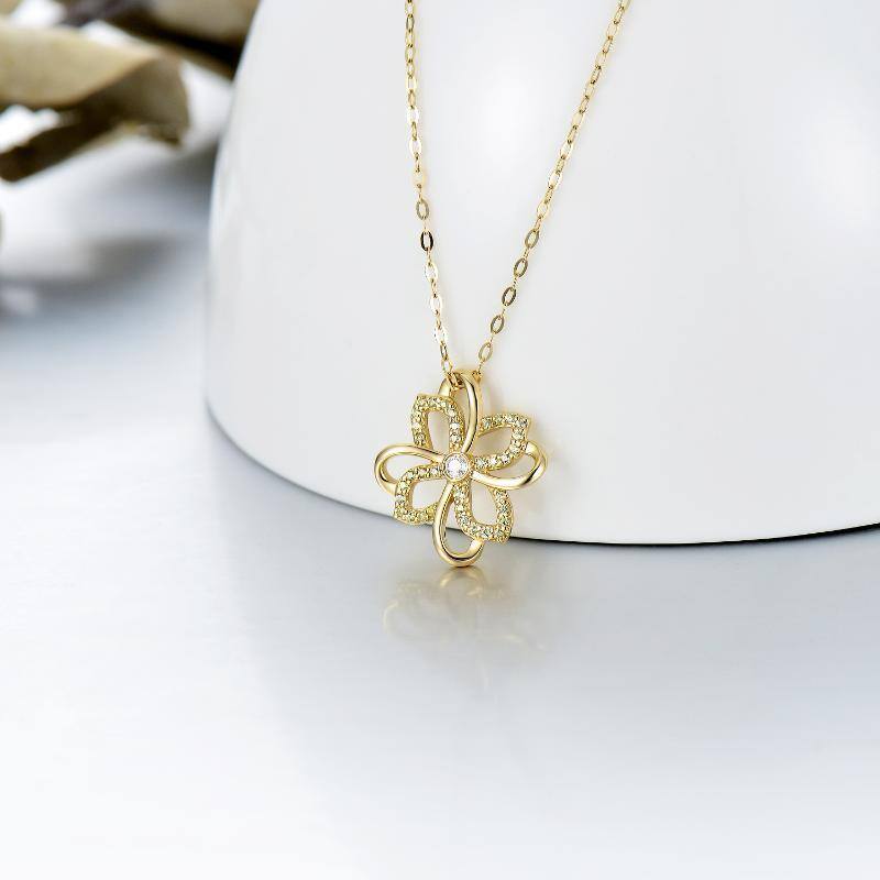 Colar com pingente de trevo de quatro folhas de moissanite em ouro 14K-3