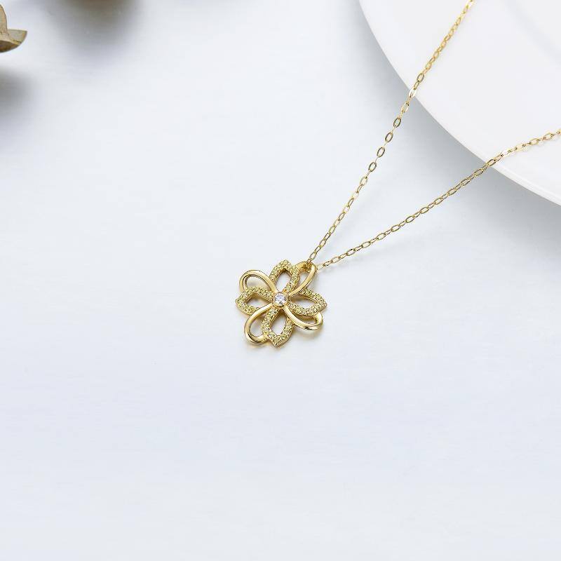 14K Gold Moissanite Four-leaf Clover Pendant Necklace-4