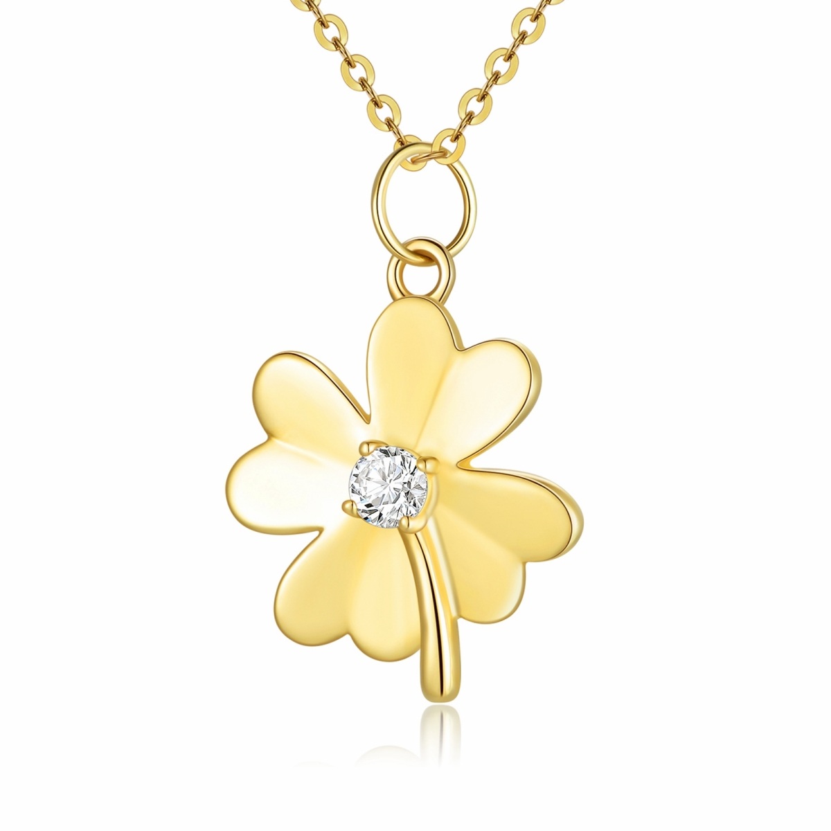 10K Gold Moissanite Four-leaf Clover Pendant Necklace with Rolo Chain-1