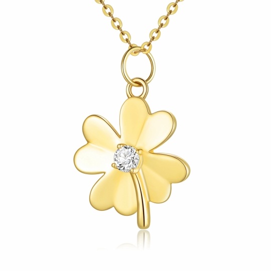 Collier pendentif trèfle à quatre feuilles en or 14K Moissanite avec chaîne Rolo