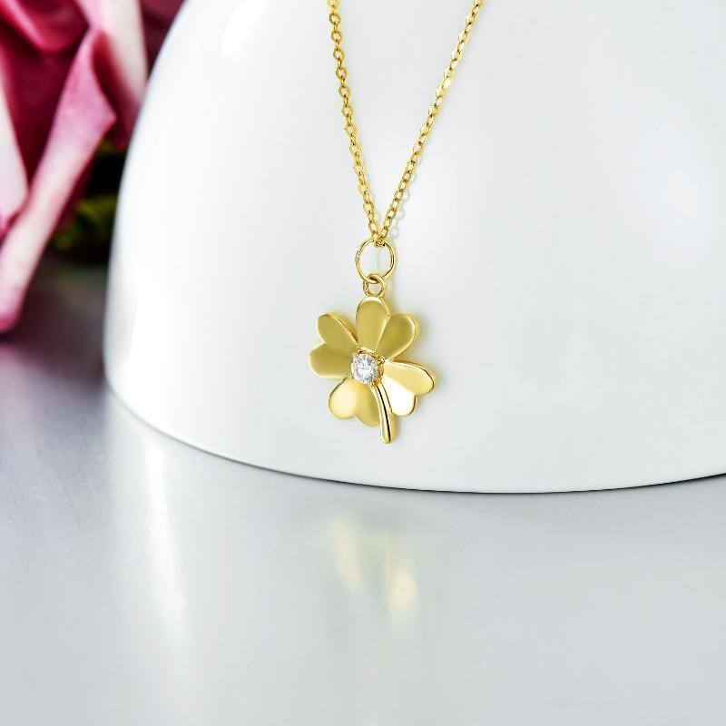 10K Gold Moissanite Four-leaf Clover Pendant Necklace with Rolo Chain-3