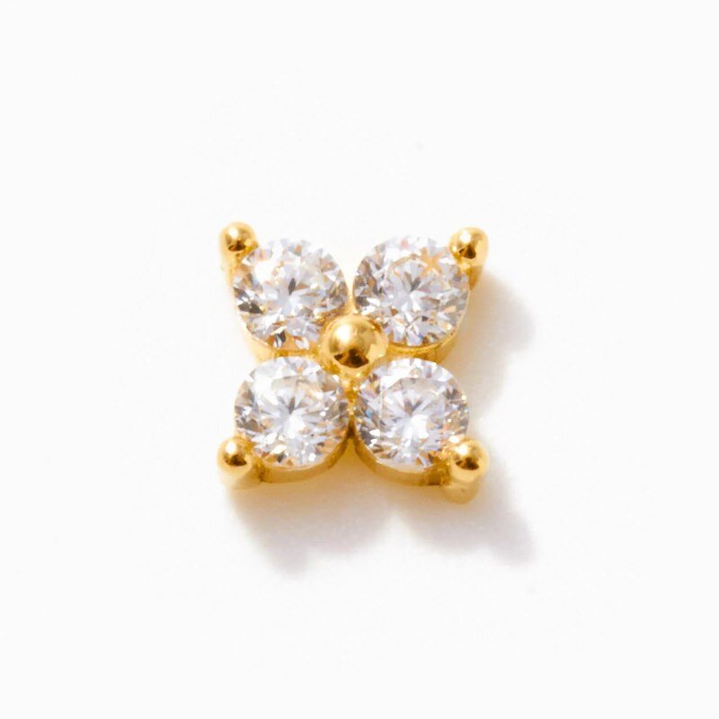 14K-Gold-Ohrringe mit Moissanit und vierblättrigem Klee-1