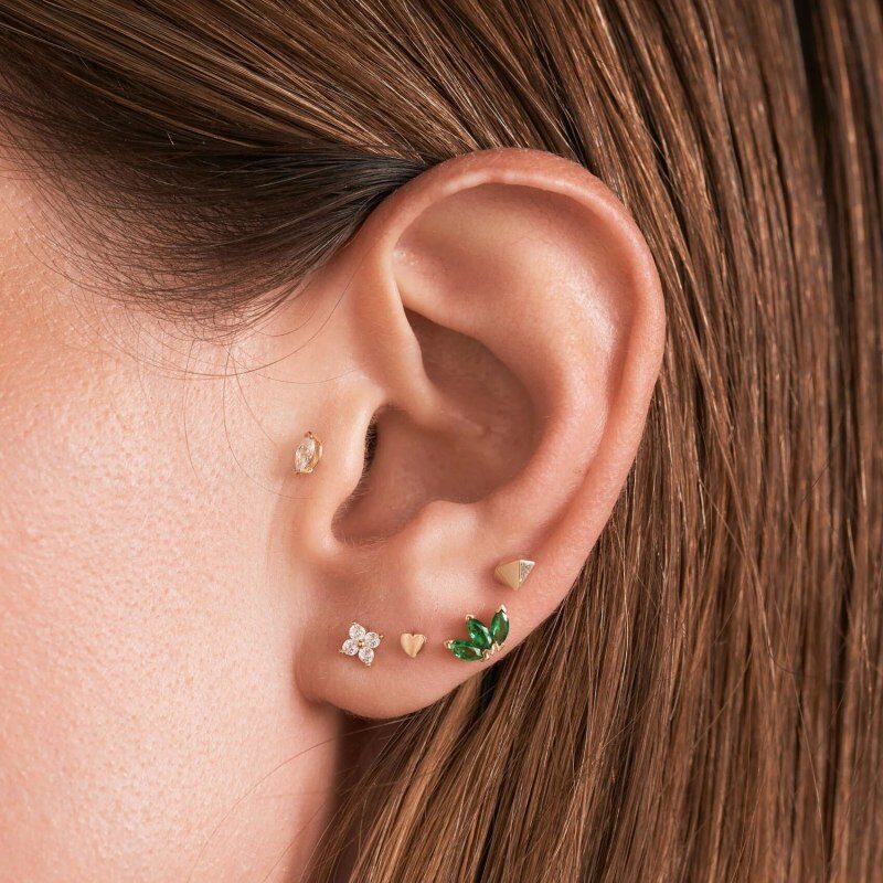 14K-Gold-Ohrringe mit Moissanit und vierblättrigem Klee-2