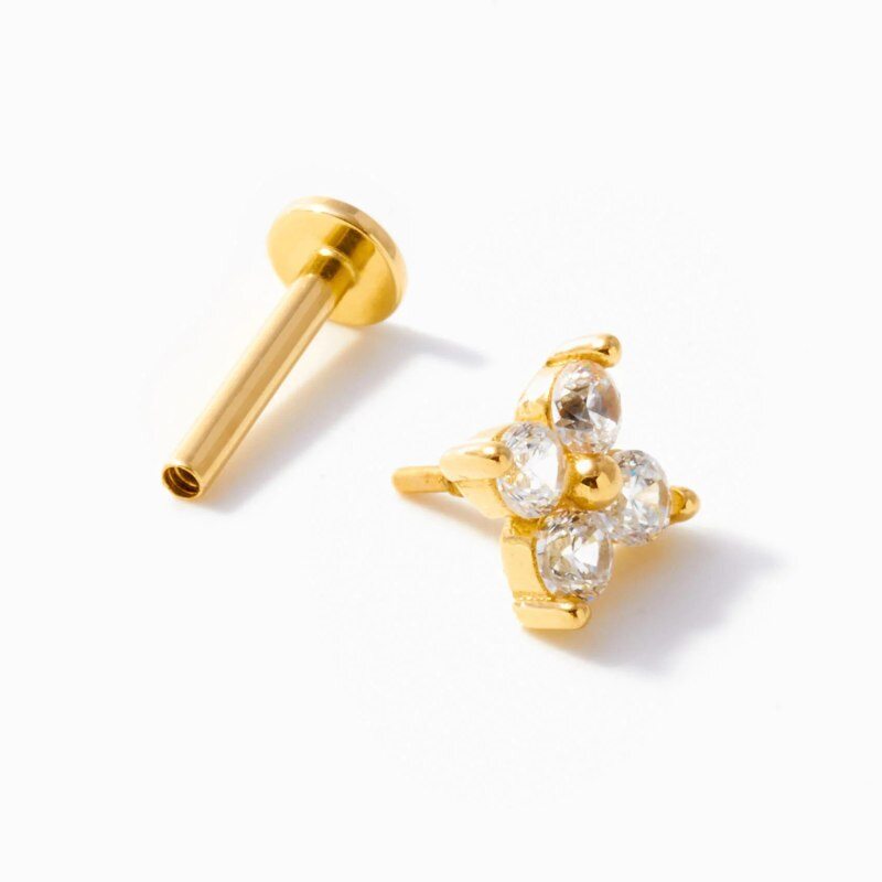 14K-Gold-Ohrringe mit Moissanit und vierblättrigem Klee-3