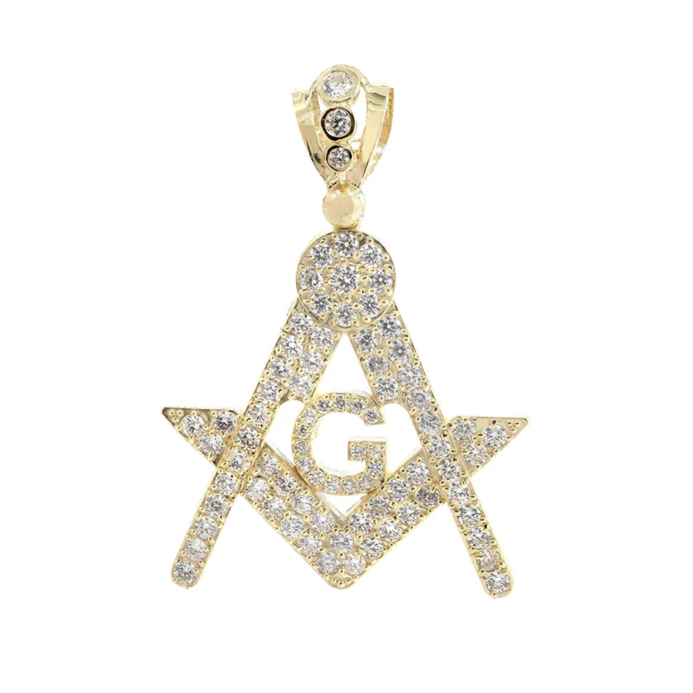 14K Gold Moissanite Freemason Pendant Necklace for Men-1