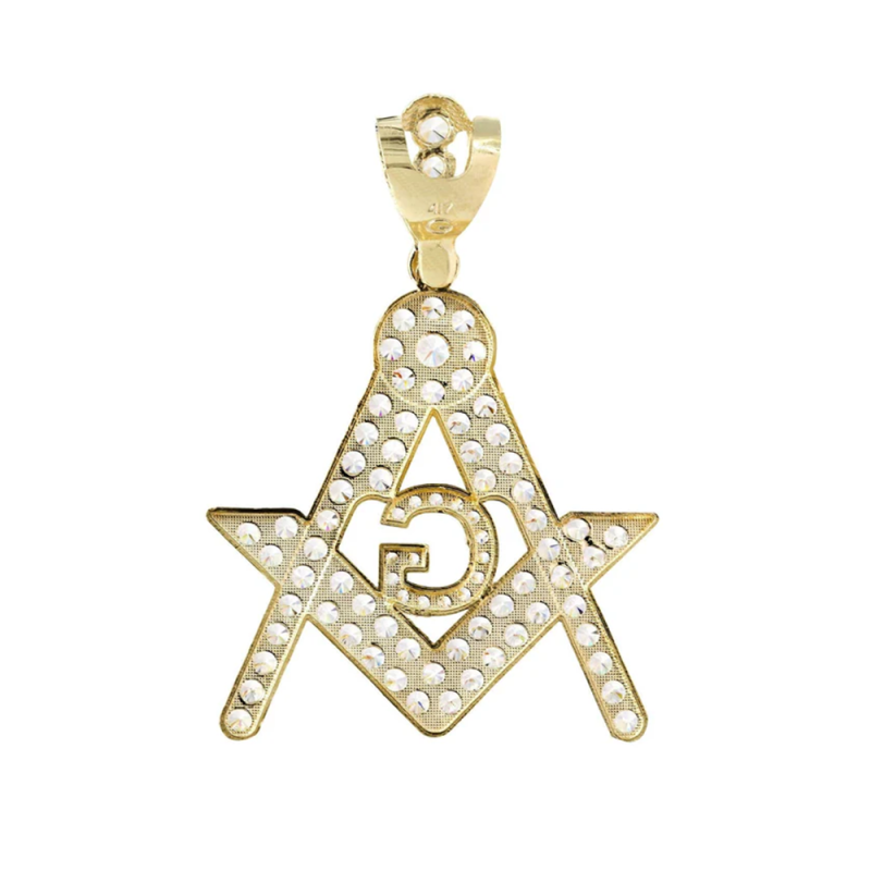 Sterling zilveren met geelgoud vergulde moissaniet vrijmetselaarshanger ketting voor heren-3