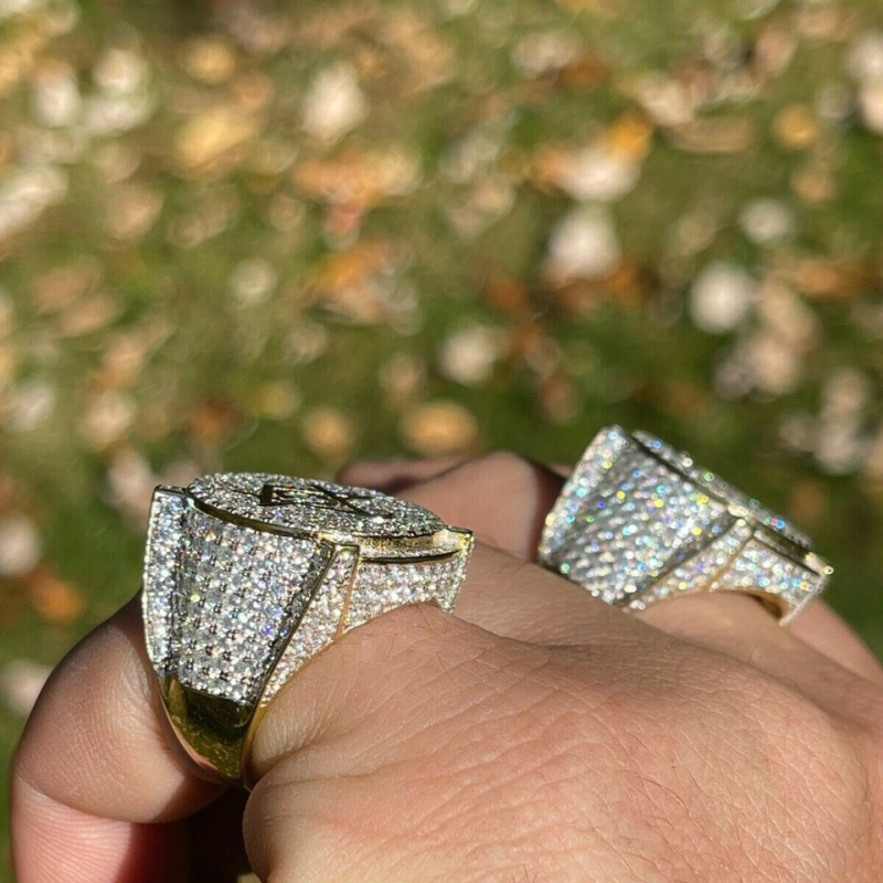 Anillo de sello masónico de moissanita en oro de 14 quilates para hombre-6