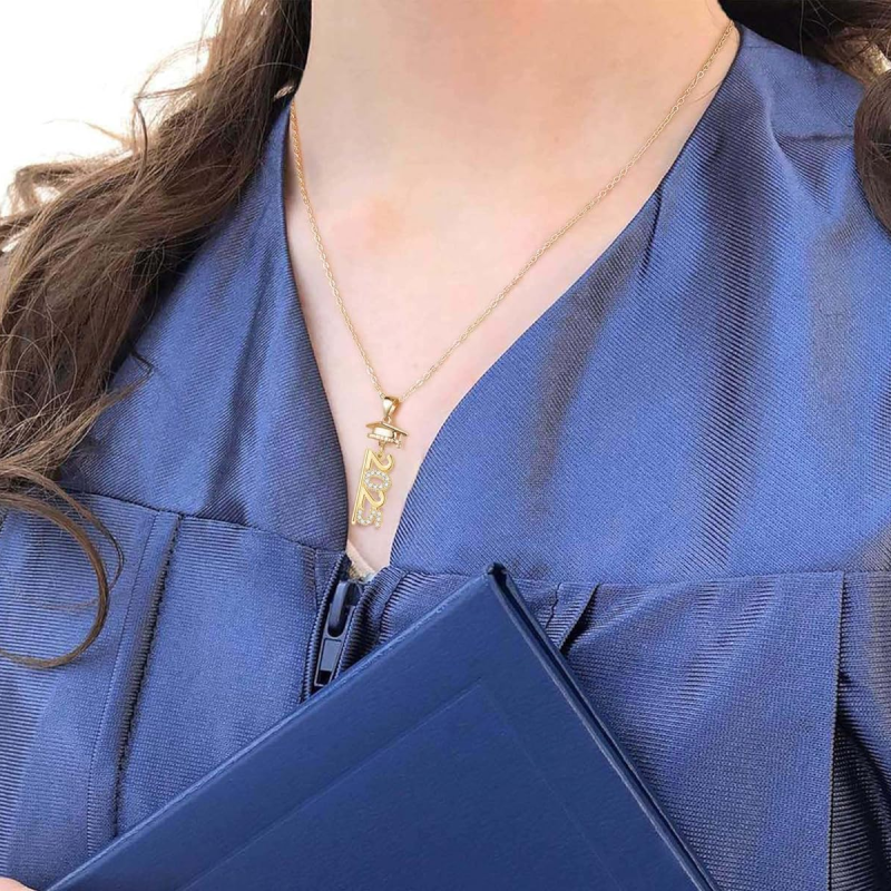 Gold Vermeil Moissanite Graduation Necklace for Best Friends, High School College Graduation Gifts for Women Jewelry-2