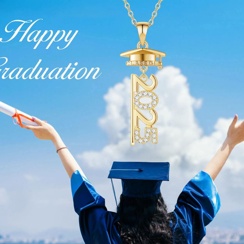 Gold Vermeil Moissanite Graduation Necklace for Best Friends, High School College Graduation Gifts for Women Jewelry-4