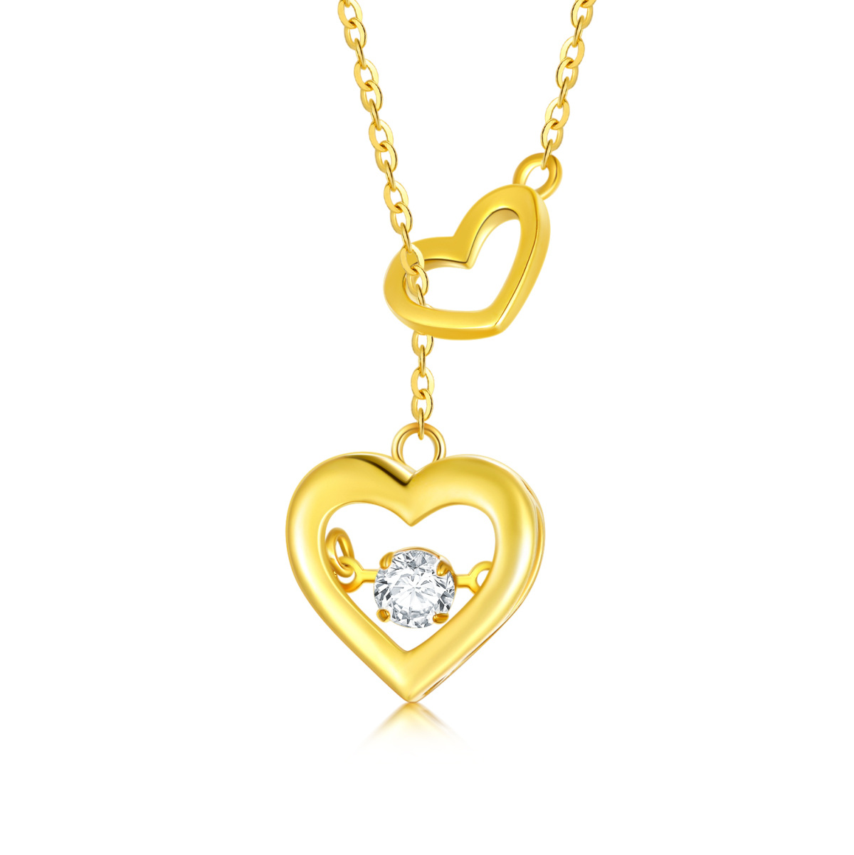 14-karatowy złoty naszyjnik Moissanite Heart Adjustable Y Necklace-1