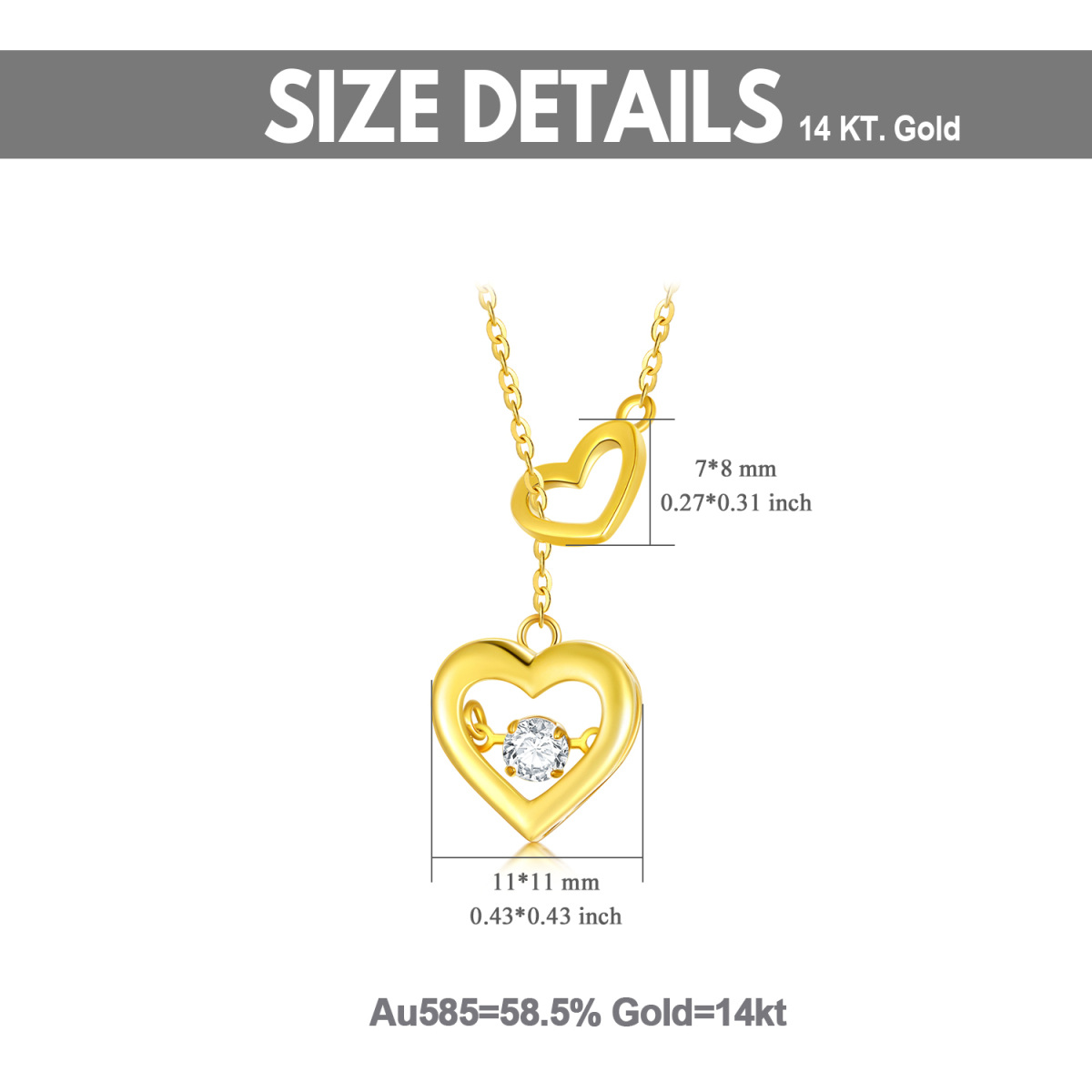 10K Gold Moissanite Heart Adjustable Y Necklace-5