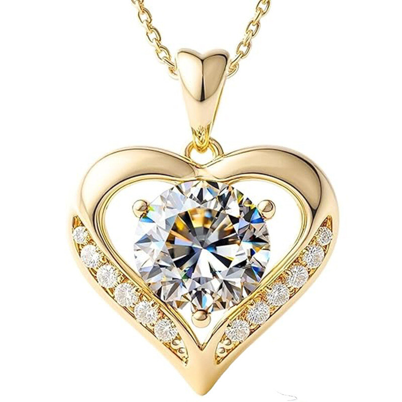 Collier pendentif d'anniversaire en or 14K avec cœur en moissanite-1