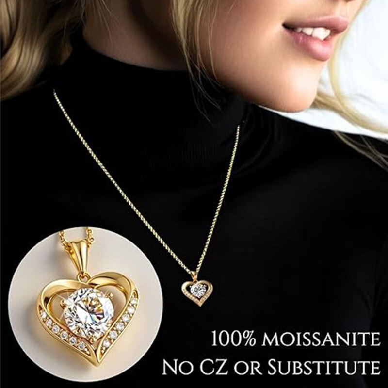 Collier pendentif d'anniversaire en or 14K avec cœur en moissanite-2