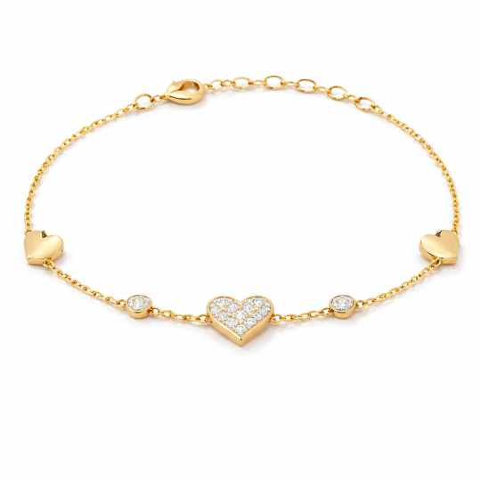10K Gold Moissanite Heart Charm Bracelet