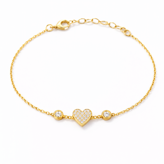 10K Gold Moissanite Heart Charm Bracelet