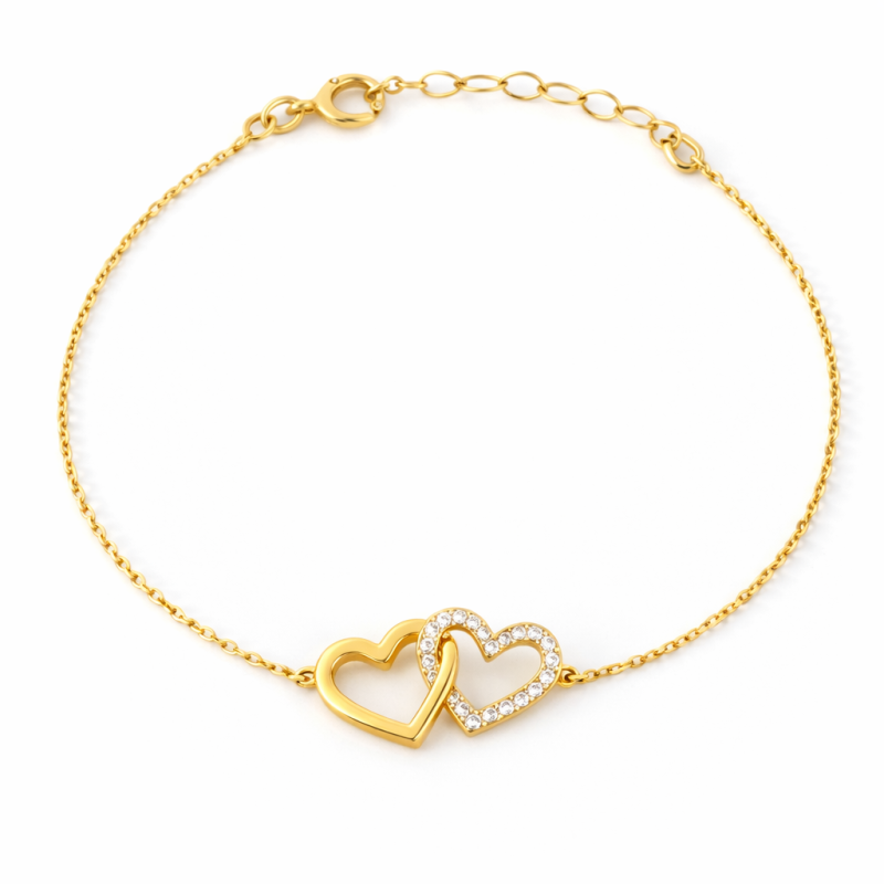 14K Gold Moissanite Heart With Heart Charm Bracelet-1