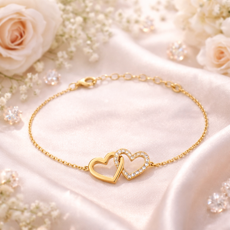 14K Gold Moissanite Heart With Heart Charm Bracelet-3