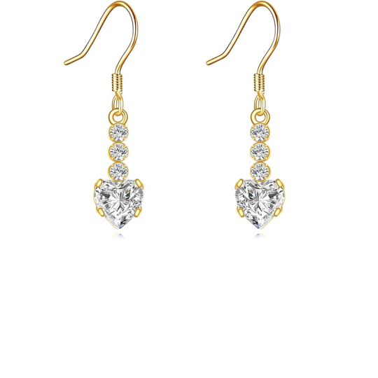 14K Gold Cubic Zirconia & Moissanite Heart Drop Earrings