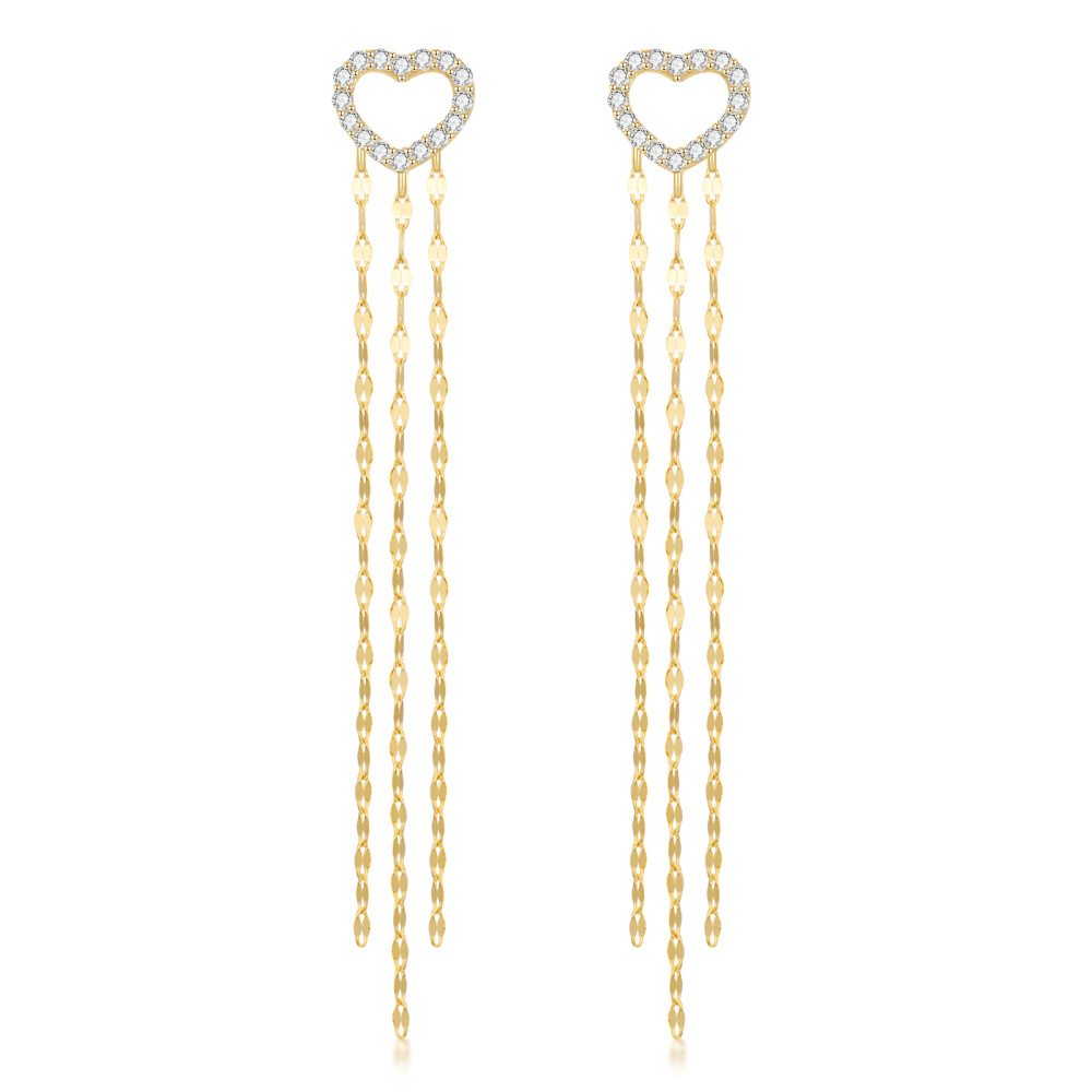 10K Gold Moissanite Heart Drop Earrings-1