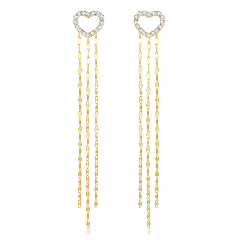 Boucles d'oreilles pendantes en or 14K Moissanite Heart