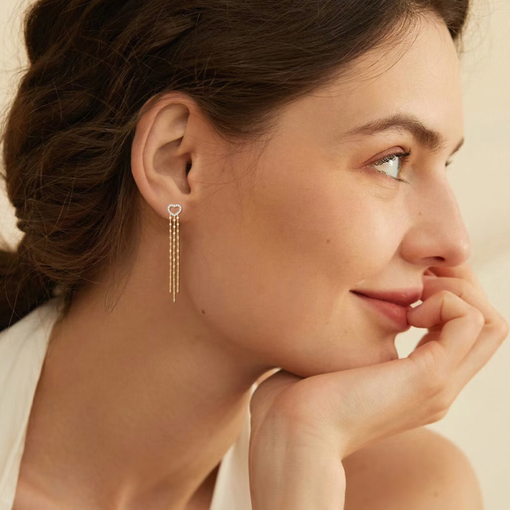 10K Gold Moissanite Heart Drop Earrings-2