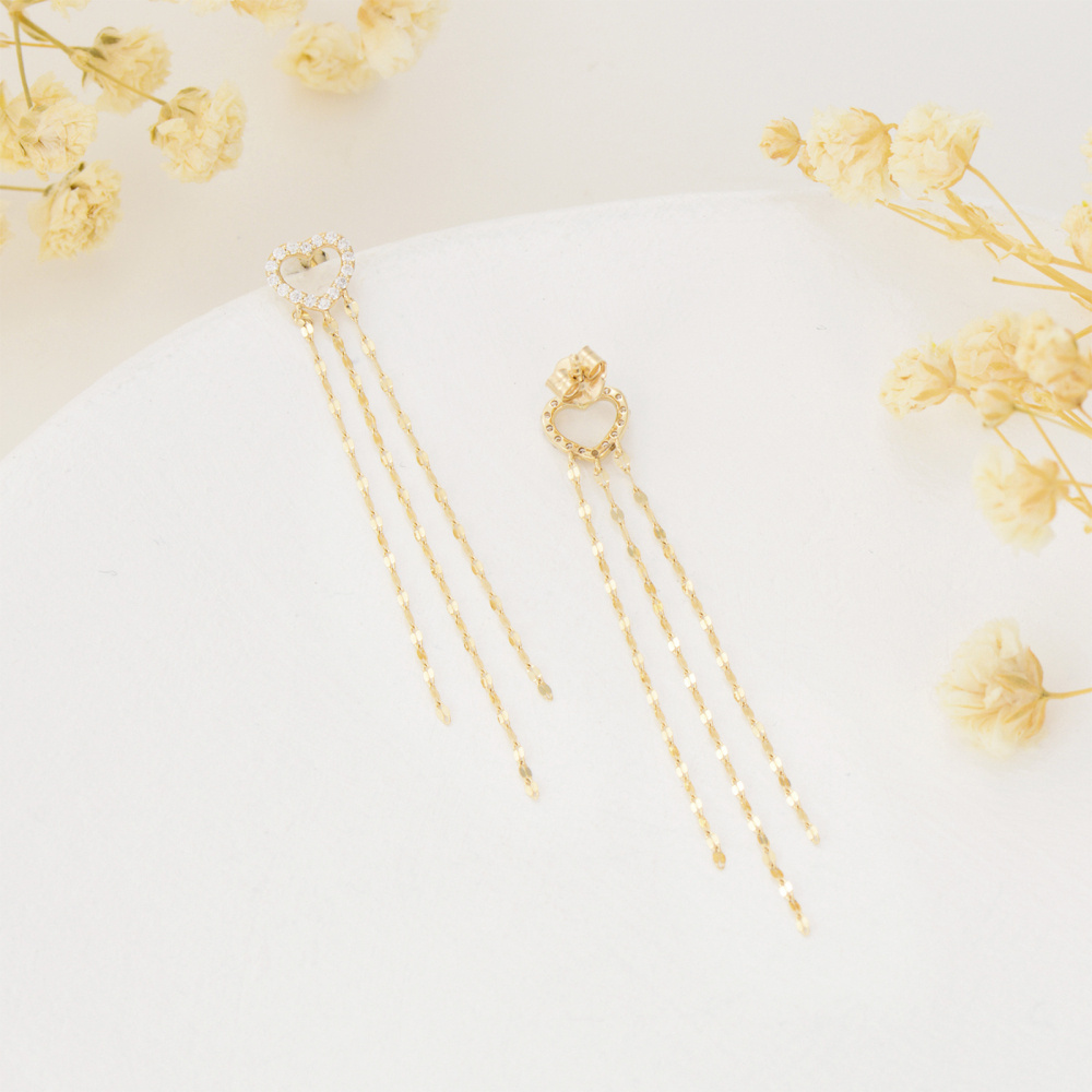 10K Gold Moissanite Heart Drop Earrings-4