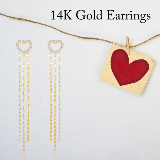 14K Gold Moissanite Heart Drop Earrings-5