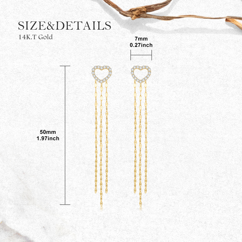 10K Gold Moissanite Heart Drop Earrings-6