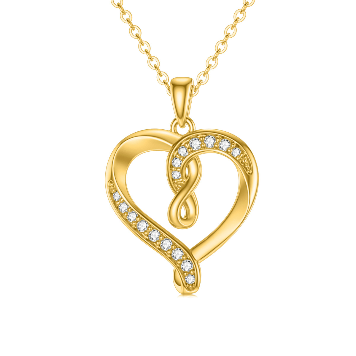 Colar com pingente de coração e símbolo do infinito em ouro Moissanite 14K-1