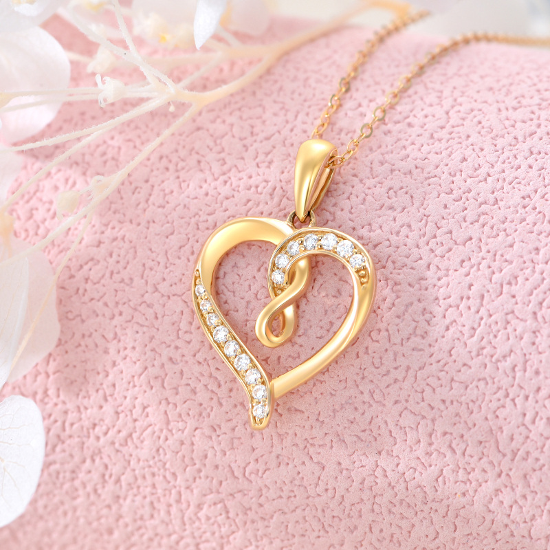 10K Gold Moissanite Heart & Infinity Symbol Pendant Necklace-3