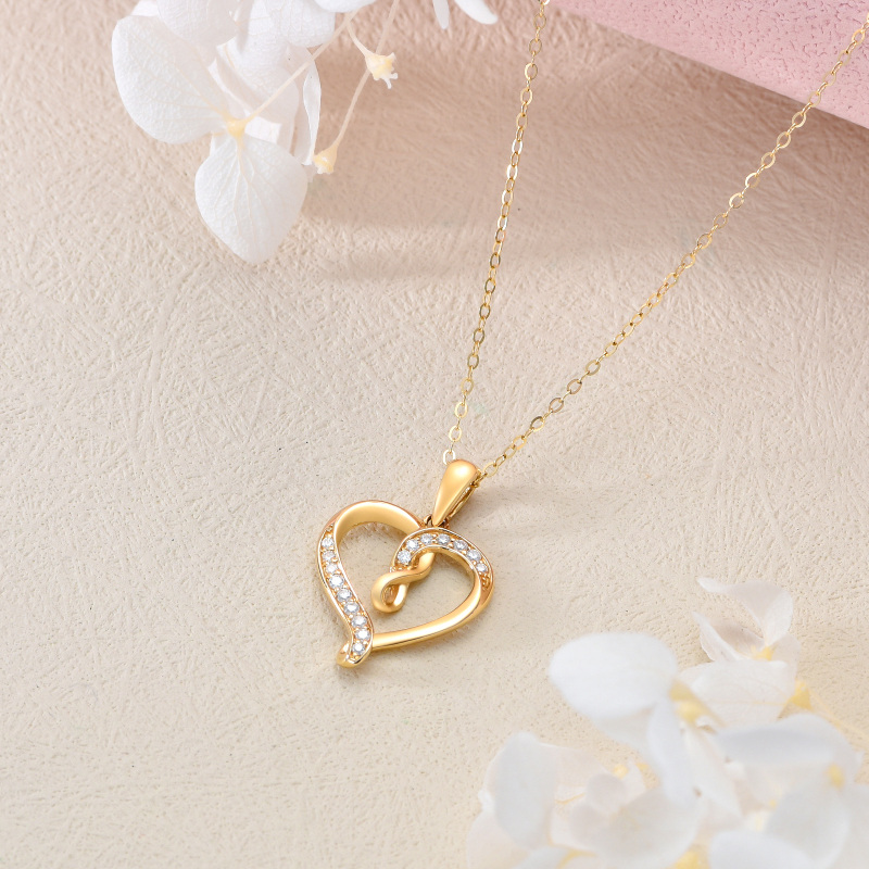10K Gold Moissanite Heart & Infinity Symbol Pendant Necklace-4